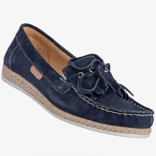 Mokasyny Damskie Skórzane Welurowe Półbuty Granatowe Gino Fabiani 1033 37 Granatowy - Mokasyny damskie - miniaturka - grafika 1