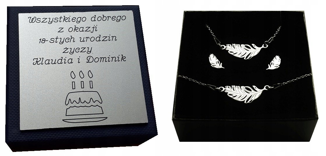 Komplet srebrny PIÓRKA PIÓRA piórko GRAWER PREZENT