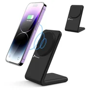Ładowarki do telefonów - ŁADOWARKA INDUKCYJNA BEZPRZEWODOWA 2W1 MAGSAFE QI 15W IPHONE 16, 15 AIRPODS REAGLE - miniaturka - grafika 1