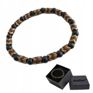 Bransolety męskie - Bransoletka Męska Kamień Naturalny Koraliki Czarny Onyks Hematyt Elastyczna - miniaturka - grafika 1