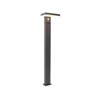 Lampy ogrodowe - QAZQA Słupek zewnętrzny ciemnoszary 80 cm z diodą LED i światłem mijania na energię słoneczną - Sunnie - miniaturka - grafika 1
