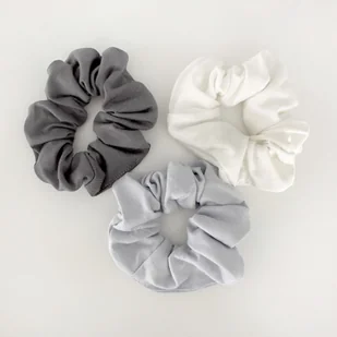 Gumki scrunchie bambusowe 3-pak - śmietanka, popiel, grafit - Ozdoby do włosów - miniaturka - grafika 1