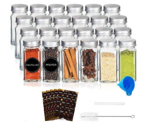 Ruby zestaw 23 szklanych pojemników na przyprawy z akcesoriami i etykietami
