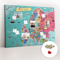 Tablice i flipcharty - Tablica Korkowa XXL - 100x140 cm - Mapa Europy + Metaliczne Pinezki - miniaturka - grafika 1