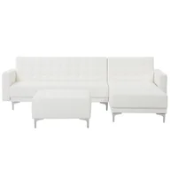 Sofy i kanapy - Beliani Sofa rozkładana skóra ekologiczna biała lewostronna z otomaną ABERDEEN - miniaturka - grafika 1
