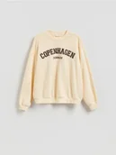 Bluzy damskie - Reserved - Bluza z haftowanym napisem - jasnożółty - miniaturka - grafika 1