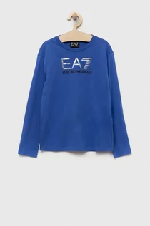 Bluzki dla chłopców - EA7 Emporio Armani longsleeve bawełniany dziecięcy kolor niebieski z nadrukiem - grafika 1