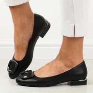 Baleriny - Czarne baleriny damskie na obcasie Sergio Leone Bl203 - miniaturka - grafika 1