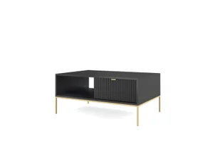 DomoHome Elegancki stolik kawowy Nova - ze złotym akcentem, Nowoczesna szuflada wykonana z płyty MDF i metalowe nogi w kolorze złotym, Minimalistyczny design, Kolor: Czarny, Rozmiar: 104x104x46 cm - Ławy i stoliki kawowe - miniaturka - grafika 1