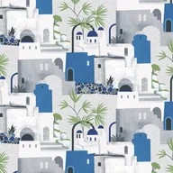 Fototapety - Fototapeta Domki śródziemnomorskie szarymIniebieskim - 318 x 280 cm - SANDERS & SANDERS - miniaturka - grafika 1
