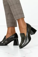 Mokasyny damskie - Zielone mokasyny skórzane na klocku lakierowane PRODUKT POLSKI Casu 2429-41 - miniaturka - grafika 1