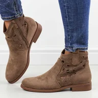 Botki damskie - Wiosenne coffee zamszowe ażurowe botki damskie S.Barski 081 - S.BARSKI - miniaturka - grafika 1