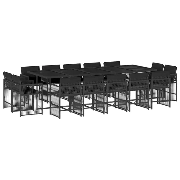 Zestaw mebli ogrodowych czarny rattan PE 275 x 106 x 73 cm, 14 krzeseł