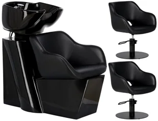 Zestaw Retro myjnia fryzjerska i 2 x fotel fryzjerski hydrauliczny obrotowy do salonu fryzjerskiego myjka ruchoma misa ceramiczna armatura bateria słuchawka - Meble fryzjerskie - miniaturka - grafika 1