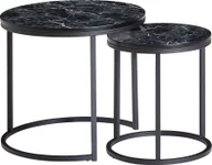 Ławy i stoliki kawowe - WOHNLING Design stolik boczny zestaw 2 sztuk czarny marmur okrągły, stolik kawowy 2-częściowy stelaż metalowy, małe stoliki do salonu, nowoczesne stoliki kawowe - miniaturka - grafika 1