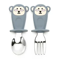 Sztućce dla dzieci - Pierwsze Sztućce Małpka Łyżeczka i Widelec [Kolor Beżowy] - miniaturka - grafika 1