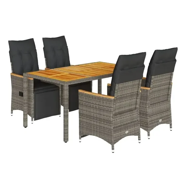 Zestaw bistro ogrodowy szary z 4 fotelami i stolikiem 150x90x75 cm