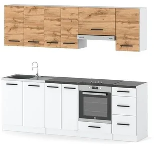 Kuchnia Modułowa Z Blatem Pojemna 2.4m Drewniana Biała Dąb Wotan Biała Mat - Meble kuchenne - miniaturka - grafika 1
