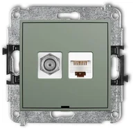 Gniazdka elektryczne - Karlik MINI Mechanizm gniazda antenowego poj. typu F SAT + gniazda komp. 1xRJ45, kat. 5e, 8-stykowy, bez opisu szałwiowy 61MGFKBO-1 - miniaturka - grafika 1