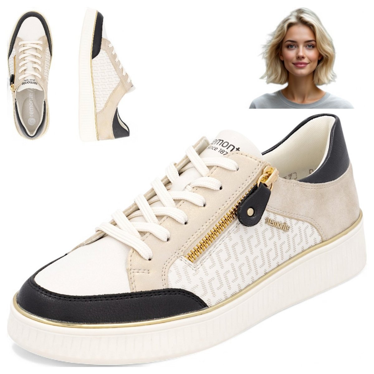 Półbuty Damskie Skórzane Wygodne Sneakersy na platformie Remonte 39