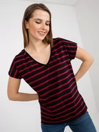 Koszulki i topy damskie - T-shirt z nadrukiem czarno-czerwony casual dekolt w kształcie V rękaw krótki - miniaturka - grafika 1