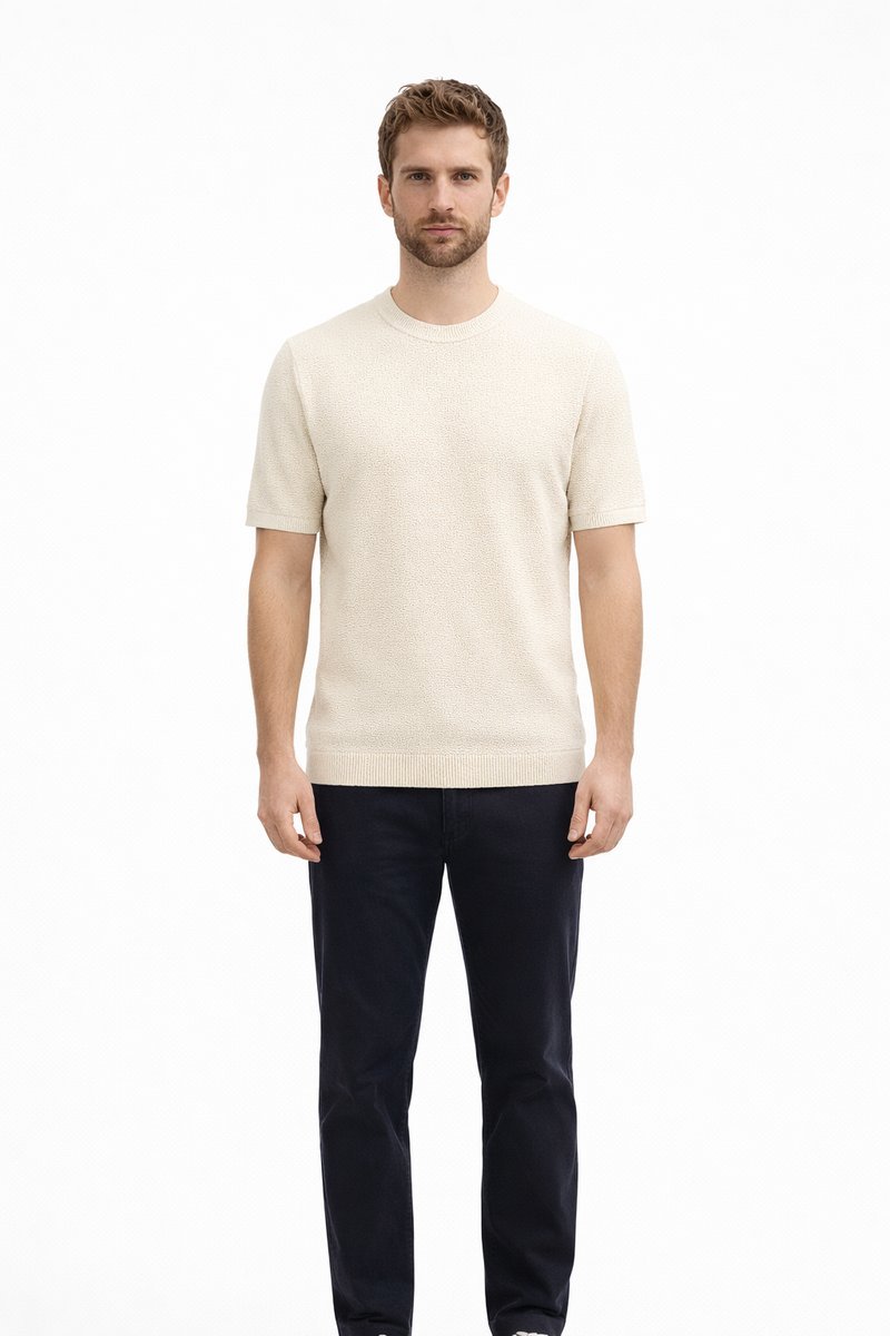 BOSS BEŻOWY MĘSKI T-SHIRT LNIANY Z KRÓTKIM RĘKAWEM GŁADKI M I4A