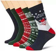 Skarpetki męskie - Jack & Jones Męskie skarpety bożonarodzeniowe Jacanik 5 sztuk, szkarłatna szałwia/opakowanie: granatowy blezer, trekkingowy zielony - granatowy blezer, jeden rozmiar, Szkarłatna szałwia / - miniaturka - grafika 1
