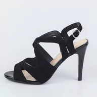 Sandały damskie - Czarne zamszowe sandały damskie na szpilce SERGIO LEONE SK426 - Sergio Leone - miniaturka - grafika 1