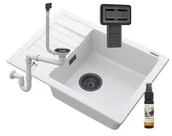 Zlewozmywaki - Granitan Zlew Granitowy Biały Argos + Syfon Kwadrat Czarny - miniaturka - grafika 1