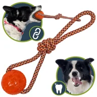 Zabawki dla psów - SZARPAK Z PIŁKĄ dla psa MOCNY 35 cm, 3w1 Zabawka DO APORTOWANIA, PRZECIĄGANIA, Bawełniany sznurek - miniaturka - grafika 1