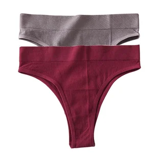 Stringi z wysokim stanem 2 szt. - Czerwony + szary L/XL - Majtki damskie - miniaturka - grafika 1