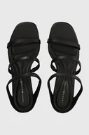 Klapki i japonki damskie - Tommy Hilfiger klapki skórzane TH STRAP LEATHER MID HEEL damskie kolor czarny na słupku FW0FW07731 - miniaturka - grafika 1