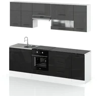 Meble kuchenne - Meble Kuchenne Nowoczesne Kuchnia Robo Lux 2.6m Zestaw Czarny Szary Połysk - miniaturka - grafika 1
