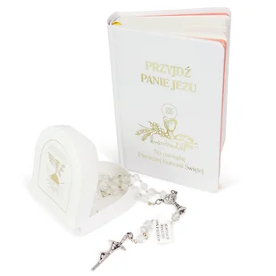 ZESTAW KOMUNIJNY: RÓŻANIEC + ETUI + MODLITEWNIK - Biżuteria dla dzieci - miniaturka - grafika 1