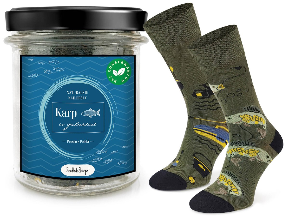 Prezent Dla Niego Wesołe Skarpetki Kolorowe W Karpie Dla Wędkarza - Bawełna Rozmiar 35-38
