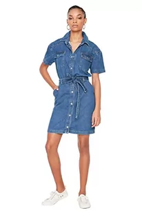 Trendyol Women's mini sukienka denim z łukami, niebieska, ekstra mała - Sukienki - miniaturka - grafika 1