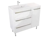 Szafki łazienkowe - Szafka Stojąca Z Umywalką ATH 90 cm D Lewa - Biały Wysoki Połysk - Uchwyty Stal Szczotkowana - miniaturka - grafika 1