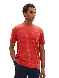 Koszulki męskie - TOM TAILOR Męski t-shirt w paski w stylu spacedye, 32436-Velvet Red Soft Spacedye, XXL - grafika 1