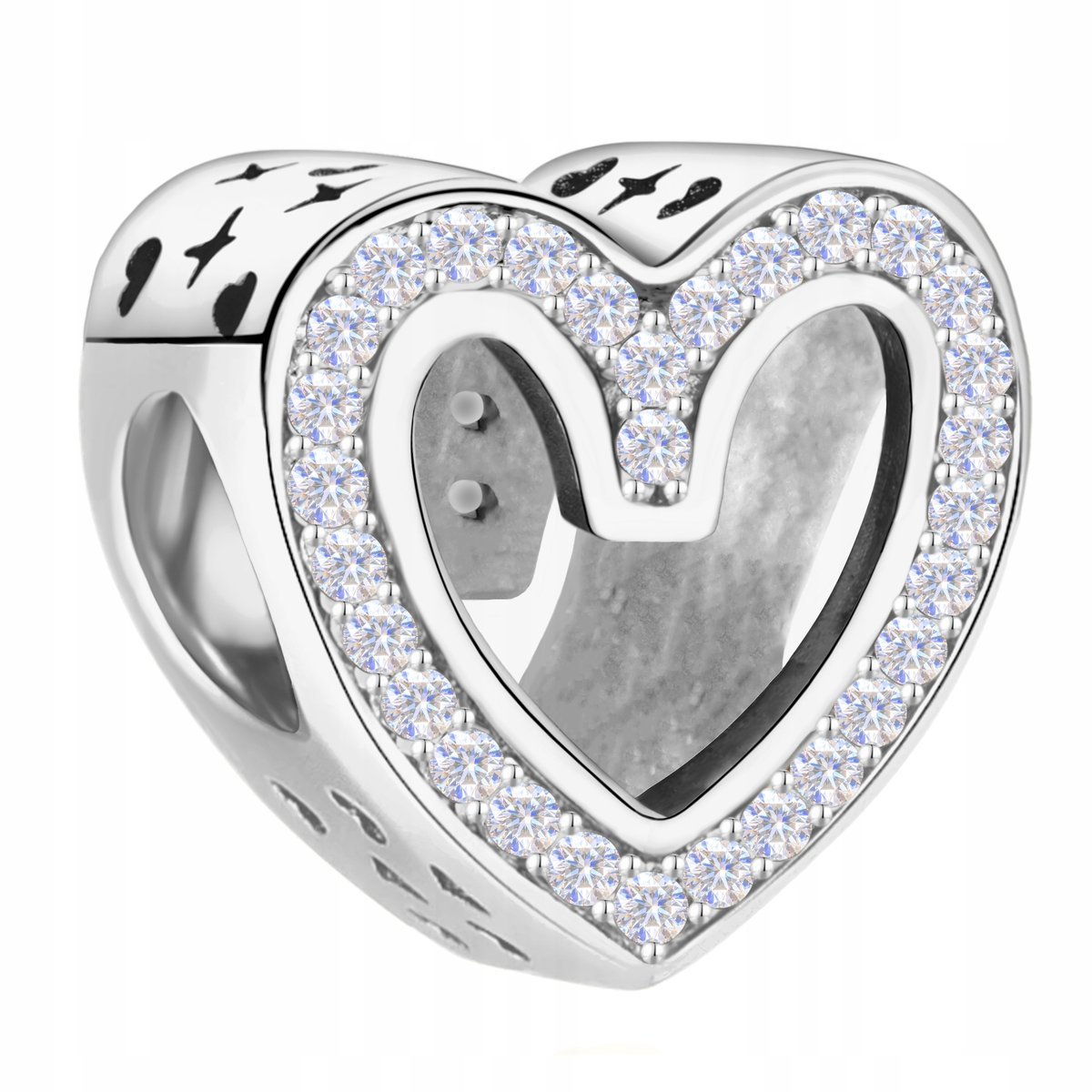 Charms Srebrny Lśniący Ażurowe Serce z Cyrkoniami Serduszko SREBRO 925