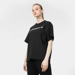 Koszulki sportowe damskie - Damski t-shirt z nadrukiem CONVERSE Wordmark Relaxed T-Shirt - czarny - grafika 1