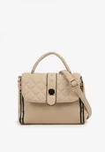 Torebki damskie - Beżowa Torebka z Pikowaną Klapą na Ramię Lanothrea - miniaturka - grafika 1
