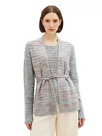 Swetry damskie - TOM TAILOR Damski kardigan z paskiem do wiązania, 33800-Grey Mouline Structure, XS - miniaturka - grafika 1