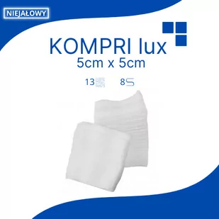 Kompres gazowy, niejałowy 5 cm x 5 cm, 13 nitek (100 szt.) KOMPRI lux - Apteczki i materiały opatrunkowe - miniaturka - grafika 1