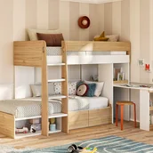Łóżka dla dzieci i młodzieży - Łóżko piętrowe 2 x 90 x 190 cm z biurkiem i schowkami - Naturalny i biały - LOMIDEN - miniaturka - grafika 1
