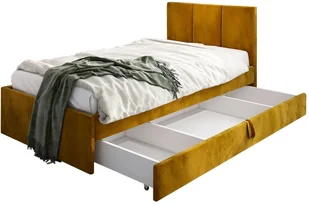 Łóżko młodzieżowe VIVO 2 100x200 curry z tapicerowanym panelem i szufladą MKPOL - Łóżka dla dzieci i młodzieży - miniaturka - grafika 1