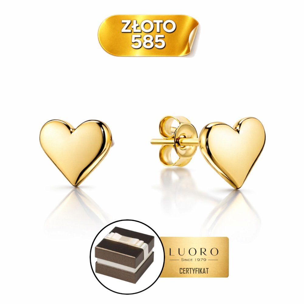 KOLCZYKI ZŁOTE 585 14K SERCA GŁADKIE SZTYFT 7 MM ELEGANCKIE PREZENT