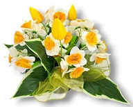 Sztuczne kwiaty - WIOSENNY STROIK NA CMENTARZ KWIATY NA GRÓB Z OBCIĄŻENIEM ŻONKILE TULIPANY - miniaturka - grafika 1