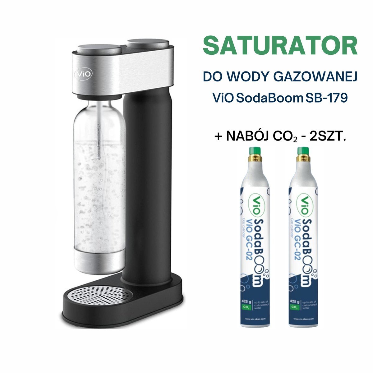 Saturator do wody ViO SodaBoom SB-179 + 2 Naboje CO2 425 g w zestawie