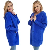 Płaszcze damskie - ALPAKI PŁASZCZ kurtka WEŁNA CHABROWY oversize DŁUGI - miniaturka - grafika 1