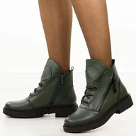 Botki damskie - Zielone skórzane botki damskie Sergio Leone Bt25200S - miniaturka - grafika 1